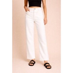 OAT New York Womens White High Rise Greer Wide Leg Raw Hem Jeans Size 8/29
